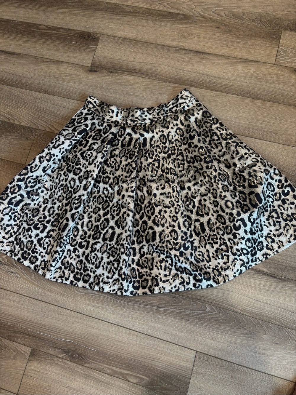Leopard Print Flared Skirt - Black & Cream gold Rachel Parcell size M medium